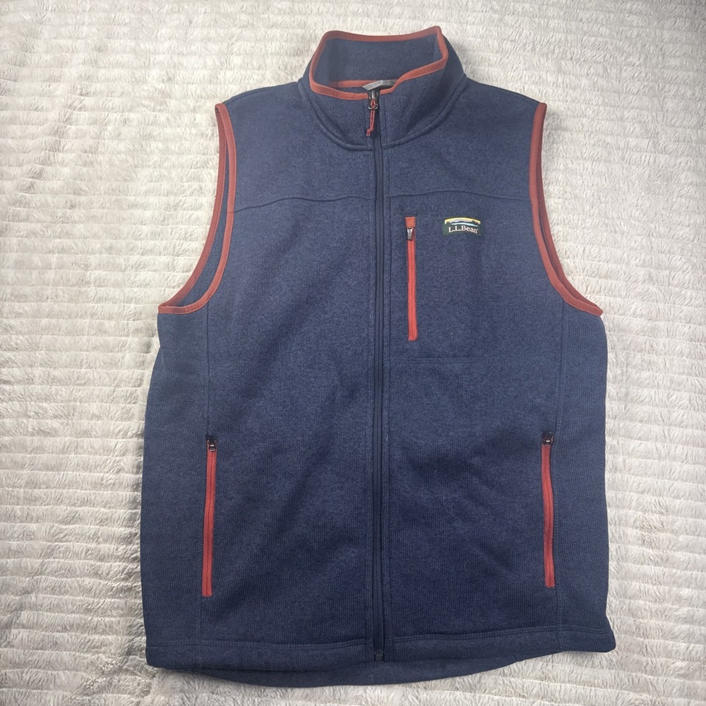 LL BEAN SLIGHTLY FITTED MENS FULL ZIP BLUE VEST ITEM 505974 Medium Excellent